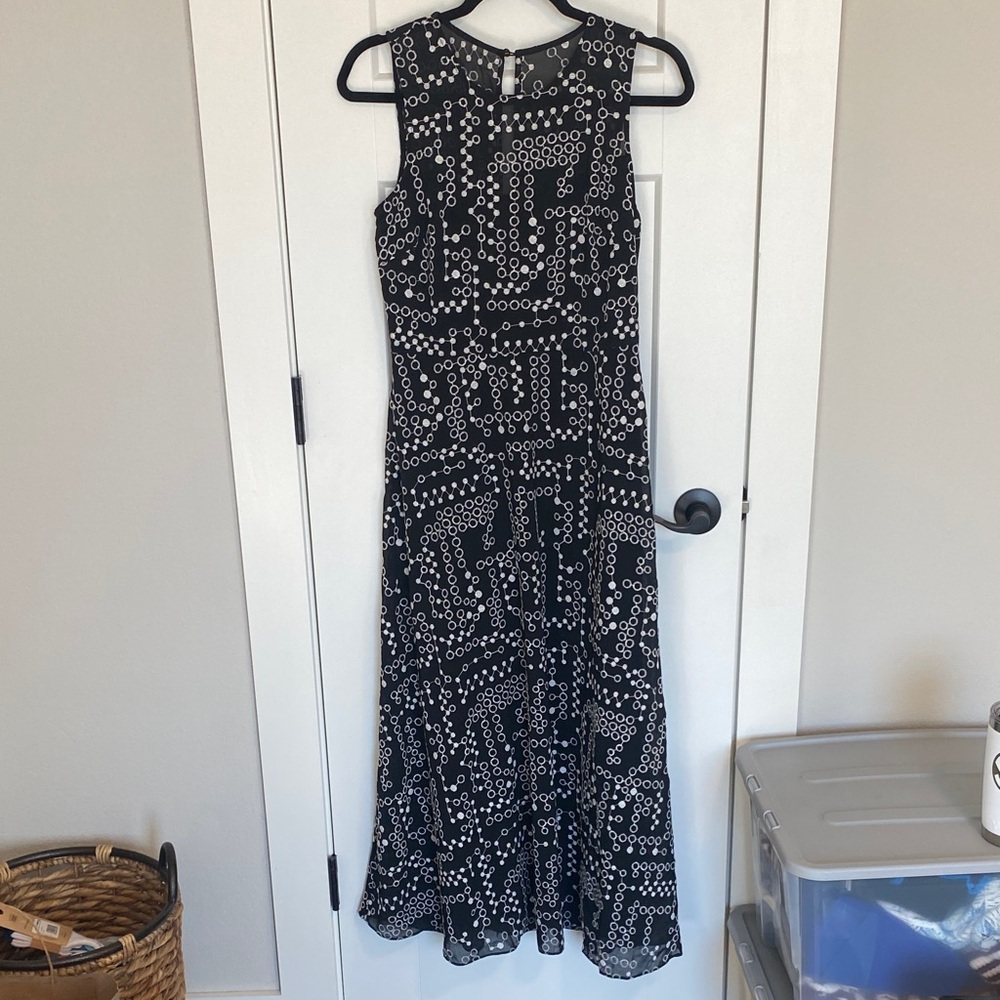 Karl Lagerfeld Black and White Circle Print Midi Dress